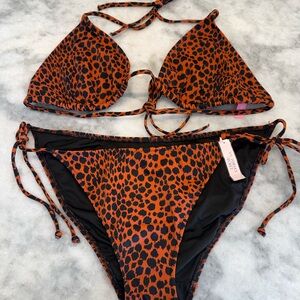 Victoria's Secret Black Leopard Bikini Top XL bottom L